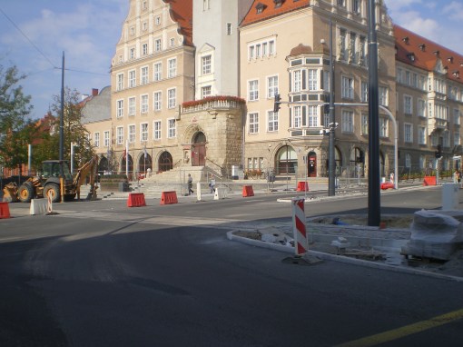 Budowa linii tramwajowej na placu Jana Pawła II (4 października 2015)