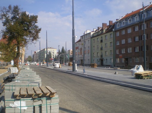 Budowa linii tramwajowej w ulicy Kościuszki (4 października 2015) - przystanek Skwer Wakara