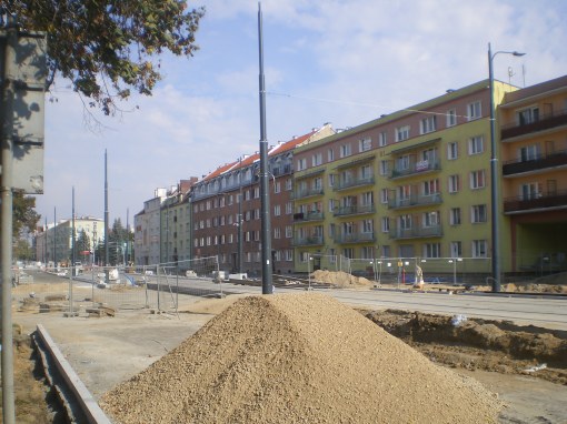 Budowa linii tramwajowej w ulicy Kościuszki (4 października 2015)
