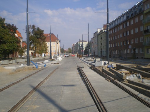 Budowa linii tramwajowej w ulicy Kościuszki (4 października 2015)