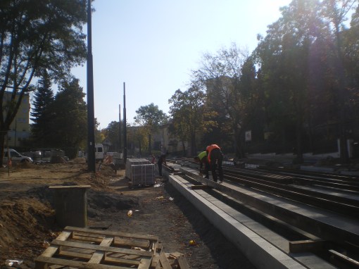 Budowa linii tramwajowej w ulicy Żołnierskiej (4 października 2015)