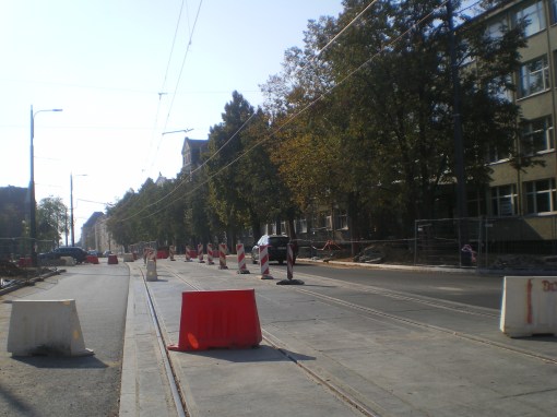 Budowa linii tramwajowej w ulicy Kościuszki (4 października 2015)