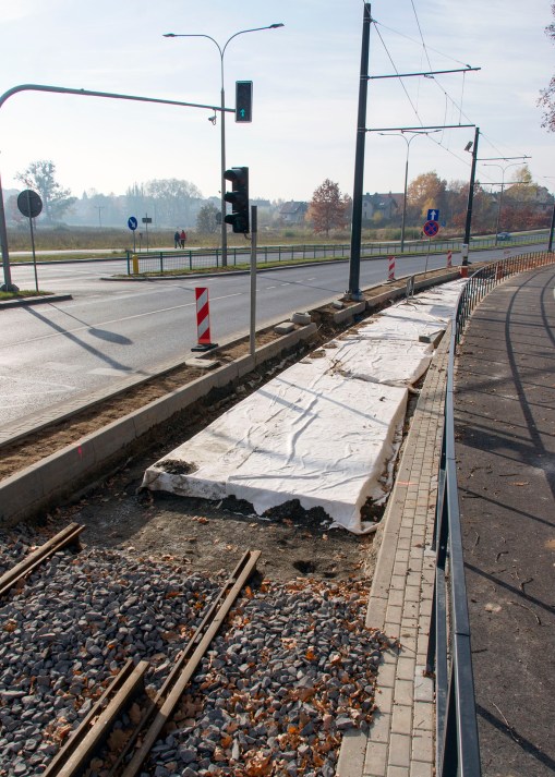 Linia tramwajowa przy ulicy Tuwima (31 października 2015)