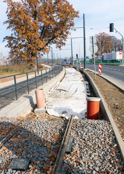 Linia tramwajowa przy ulicy Tuwima (31 października 2015)