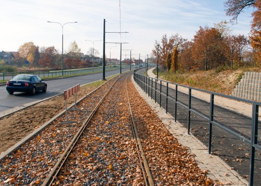Linia tramwajowa przy ulicy Tuwima (31 października 2015)