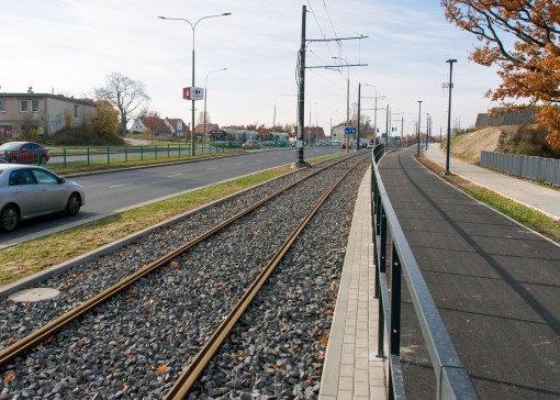 Linia tramwajowa przy ulicy Tuwima (31 października 2015)