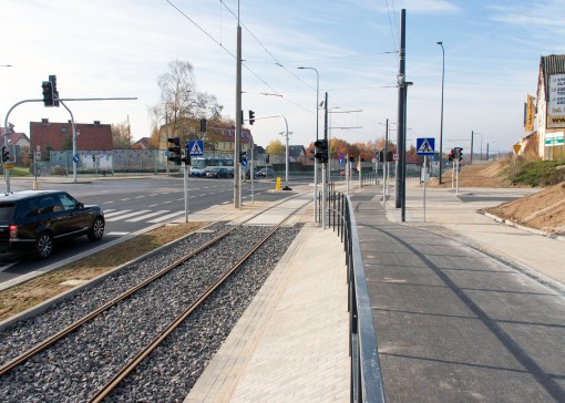 Linia tramwajowa przy ulicy Tuwima (31 października 2015) - skrzyżowanie z ulicą Nowaka