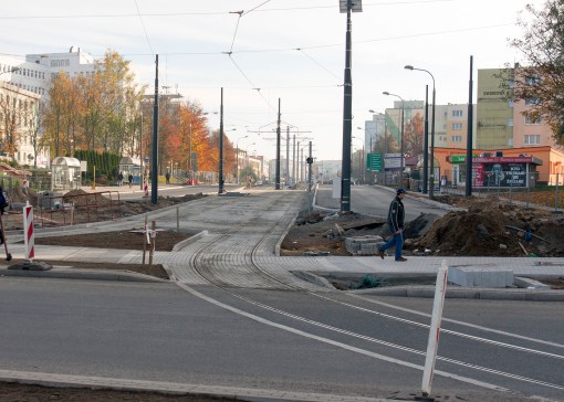 Linia tramwajowa w ulicy Dworcowej (31 października 2015)