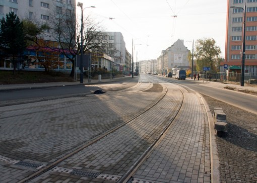 Linia tramwajowa w ulicy Kościuszki (31 października 2015)