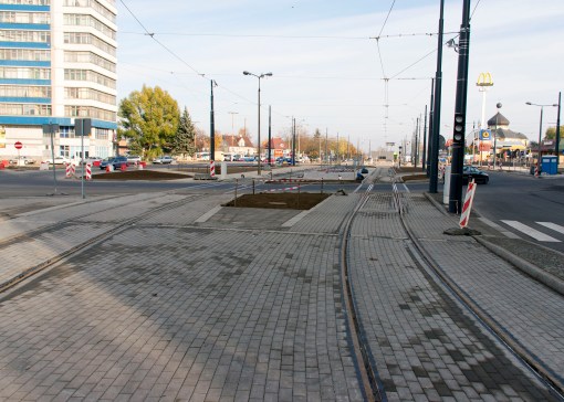 Linia tramwajowa na placu Konstytucji 3 Maja (31 października 2015)