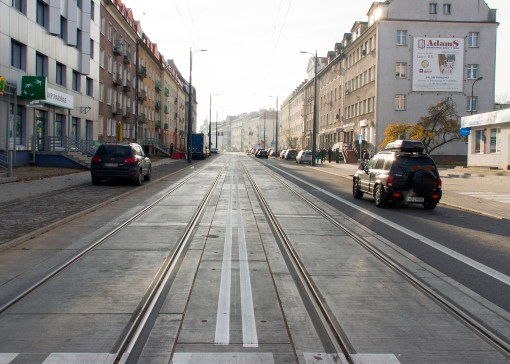 Linia tramwajowa w ulicy Kościuszki (31 października 2015)