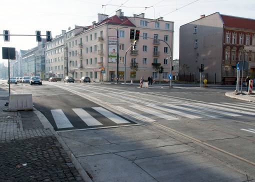 Linia tramwajowa w ulicy Kościuszki (31 października 2015) - skrzyżowanie z ulicą Kętrzyńskiego