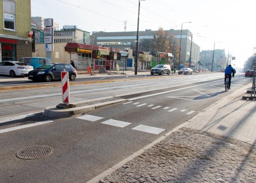 Linia tramwajowa w ulicy Kościuszki (31 października 2015) - przystanek wiedeński Filharmonia