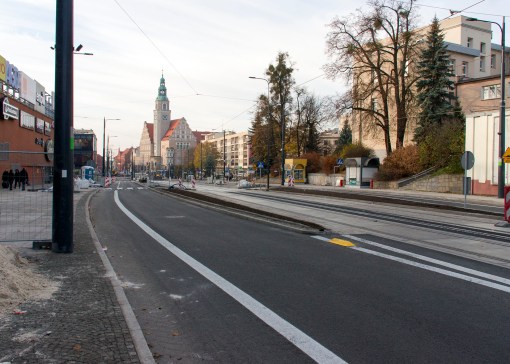 Linia tramwajowa w alei Piłsudskiego (31 października 2015)