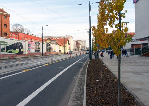 Linia tramwajowa w alei Piłsudskiego (31 października 2015)