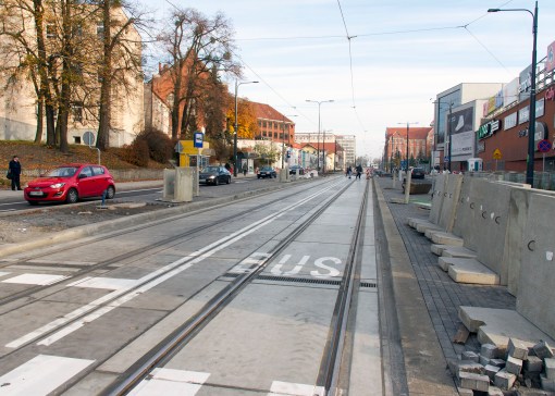 Linia tramwajowa w alei Piłsudskiego (31 października 2015)