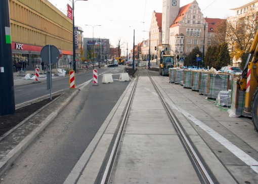 Linia tramwajowa w alei Piłsudskiego (31 października 2015)