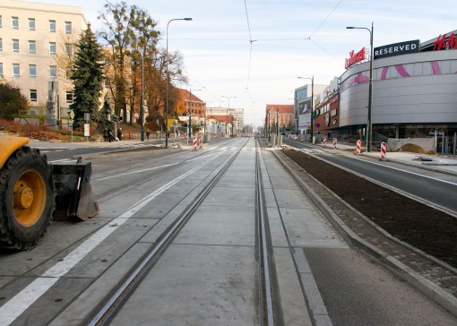 Linia tramwajowa w alei Piłsudskiego (31 października 2015)