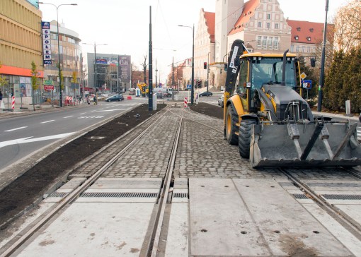 Linia tramwajowa w alei Piłsudskiego (31 października 2015)