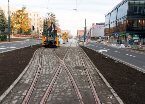 Linia tramwajowa w alei Piłsudskiego (31 października 2015)