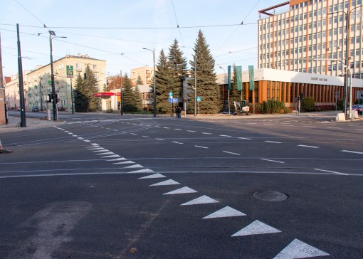 Linia tramwajowa w ulicy Kościuszki (31 października 2015) - skrzyżowanie z aleją Piłsudskiego