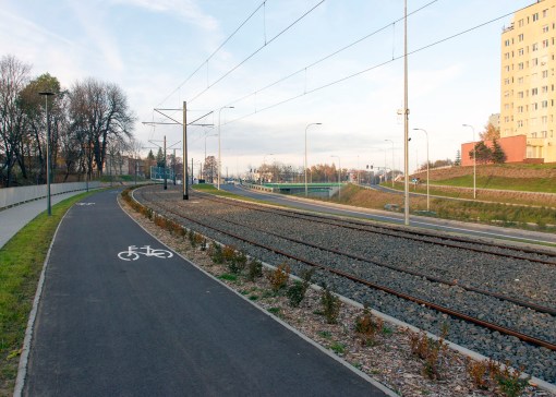 Linia tramwajowa przy ulicy Obiegowej (31 października 2015)