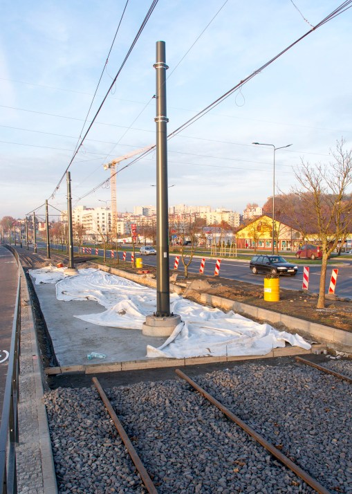Linia tramwajowa przy alei Sikorskiego (31 października 2015)