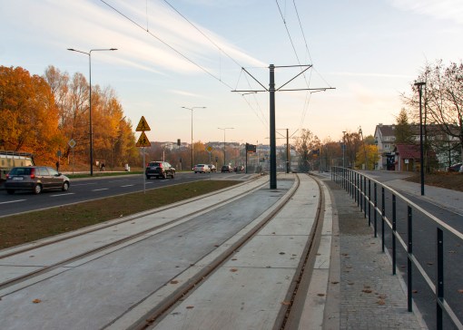 Linia tramwajowa przy alei Sikorskiego (31 października 2015)