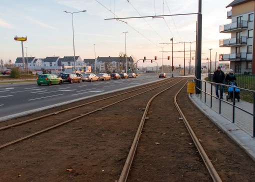 Linia tramwajowa przy ulicy Witosa (31 października 2015)