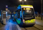 Solaris Tramino Olsztyn S111O #3001 na linii 2 w pierwszym dniu jej kursowania (27 grudnia 2015) na przystanku początkowym Dworzec Głównym tuż przed rozpoczęciem inauguracyjnego kursu (godzina&nbsp;4:53)