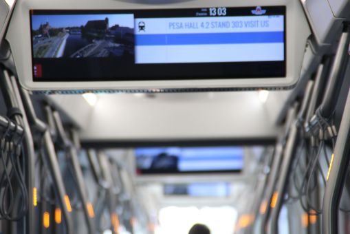 Wnętrze Pesy Twist 2014N "Krakowiak" wystawianej na targach InnoTrans 2016 w Berlinie