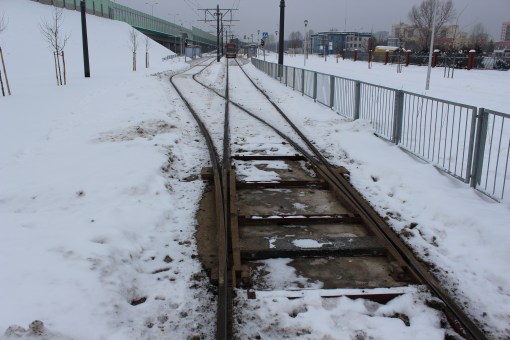 Tymczasowa krańcówka na przystanku Stare Świdry w Warszawie (27 stycznia 2013)