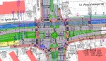 Skrzyżowanie ulic Pstrowskiego, Wyszyńskiego i Synów Pułku po wybudowaniu linii tramwajowej&nbsp;(projekt)