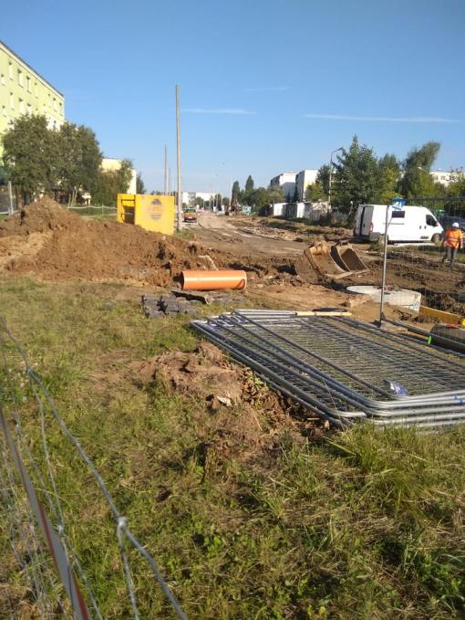 Budowa linii tramwajowej w ulicy Wilczyńskiego, w okolicach pętli Pieczewo (13 sierpnia 2021)