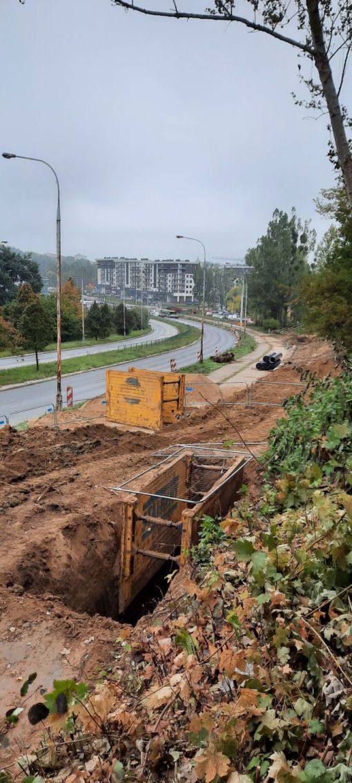 Budowa linii tramwajowej w ulicy Krasickiego, między ulicami Wańkowicza i Barcza (2 października 2021)