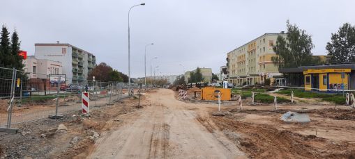 Budowa linii tramwajowej w ulicy Wilczyńskiego, w okolicach skrzyżowania z ulicą Panasa (2 października 2021)