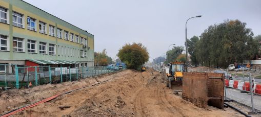 Budowa linii tramwajowej w ulicy Wyszyńskiego, między aleją Piłsudskiego a ulicą Żołnierską (2 października 2021)