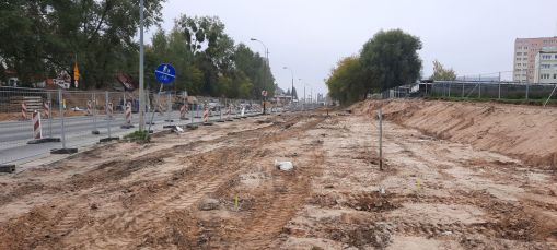 Budowa linii tramwajowej w ulicy Wyszyńskiego, między aleją Piłsudskiego a ulicą Żołnierską (2 października 2021)