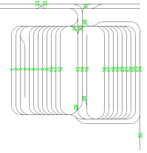 Docelowy układ torów zajezdni tramwajowej w Olsztynie (przed zmianami) z numerami torów