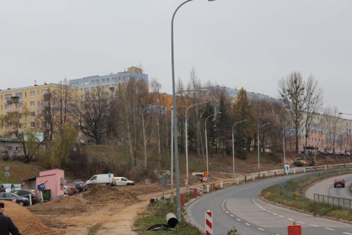 Budowa linii tramwajowej w ulicy Krasickiego, między ulicami Barcza i Wańkowicza (14 listopada 2021)