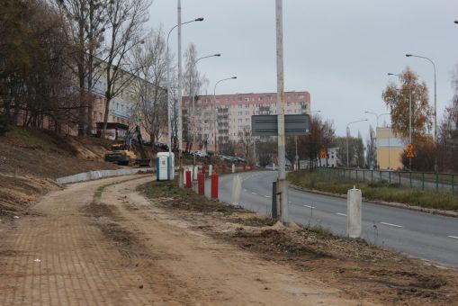 Budowa linii tramwajowej w ulicy Krasickiego, między ulicami Barcza i Wańkowicza (14 listopada 2021)