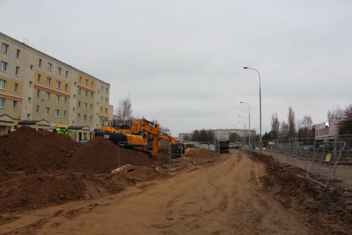 Budowa linii tramwajowej w ulicy Wilczyńskiego, między ulicami Gębika i Panasa (14 listopada 2021)