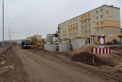 Budowa linii tramwajowej w ulicy Wilczyńskiego, między ulicami Gębika i Panasa (14 listopada 2021)