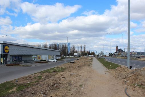 Budowa linii tramwajowej w ulicy Synów Pułku (16 kwietnia 2022)