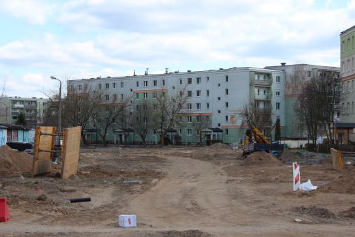 Budowa linii tramwajowej w ulicy Wilczyńskiego, między ulicami Wachowskiego i Gębika (16 kwietnia 2022)