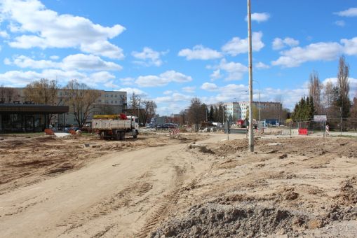 Budowa linii tramwajowej w ulicy Wilczyńskiego, między ulicami Gębika i Panasa (16 kwietnia 2022)