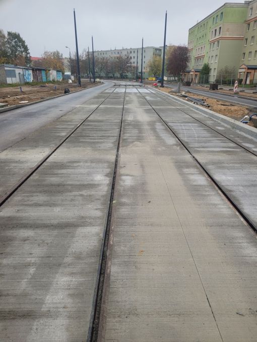 Budowa linii tramwajowej w ulicy Wilczyńskiego, między ulicami Gębika i Wachowskiego (23 października 2022)