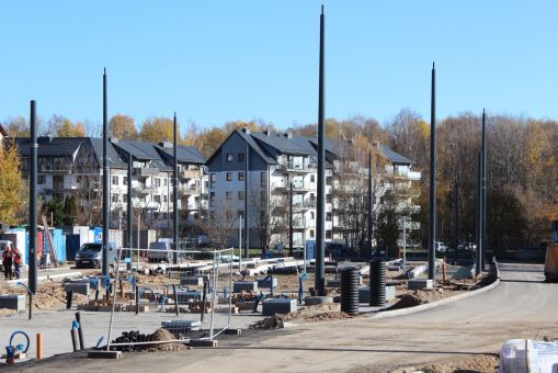 Budowa linii tramwajowej w ulicy Wilczyńskiego, w okolicach przyszłego przystanku końcowego Pieczewo (3 listopada 2022)