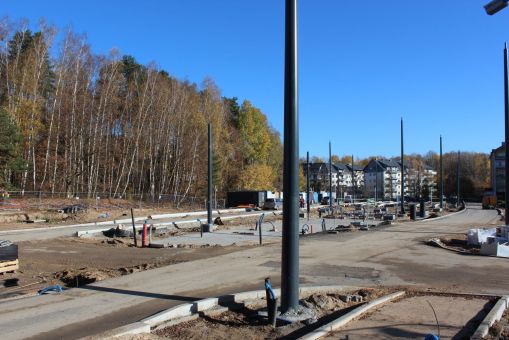 Budowa linii tramwajowej w ulicy Wilczyńskiego, w okolicach przyszłego przystanku końcowego Pieczewo (3 listopada 2022)