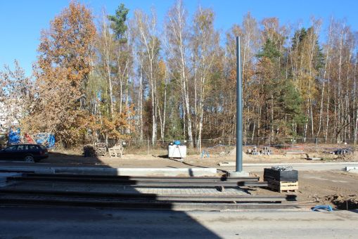 Budowa linii tramwajowej w ulicy Wilczyńskiego, w pobliżu przystanku końcowego Pieczewo (3 listopada 2022)